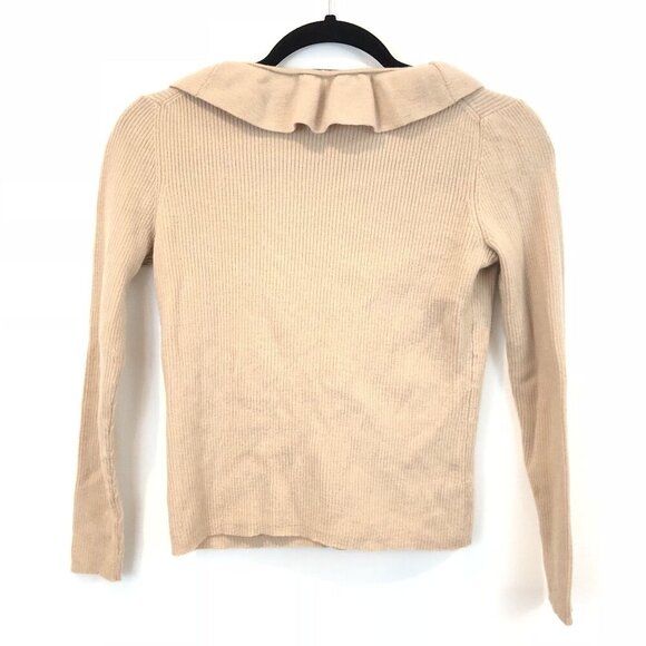 Belford Petites Beige Ruffle Trim V-Neck Cardigan PS 100% Extrafine Merino Wool - Picture 3 of 6